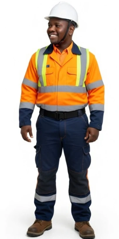 Building services engineer wearing a hard hat and high-visibility protective workwear